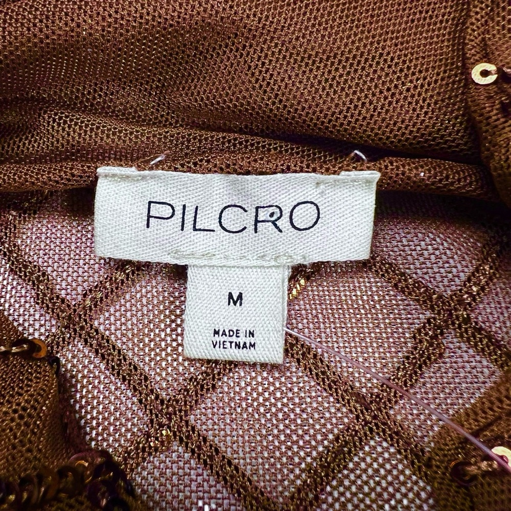 Anthropologie PILCRO Bronze Sequin Mesh Long Sleeve Turtleneck Top Medium NWT - Picture 10 of 16